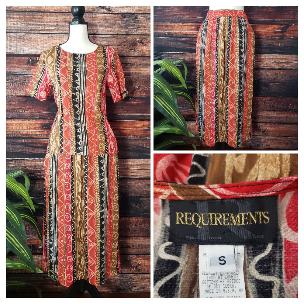 Requirements Vintage S Boho Two Piece Skirt Set Ethnic Print Rayon US Made